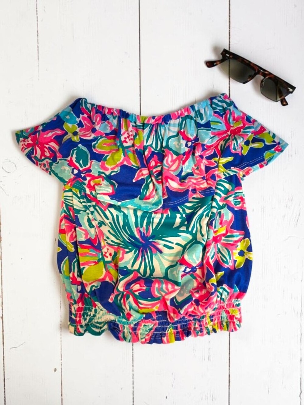 Lilly Pulitzer XS Tropical Floral Ruffle Tube Top Strapless Resort Vacation